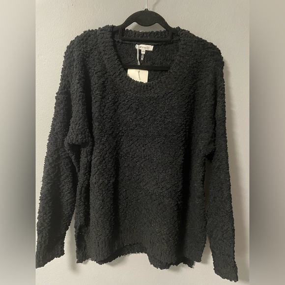 NWT Miracle Chenille Black Textured Cotton Open Knit Sweater. Size S/M - Picture 1 of 7